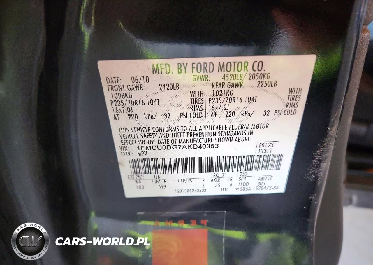 2010 Ford Escape Xlt VIN:1FMCU0DG7AKD40353 - 12