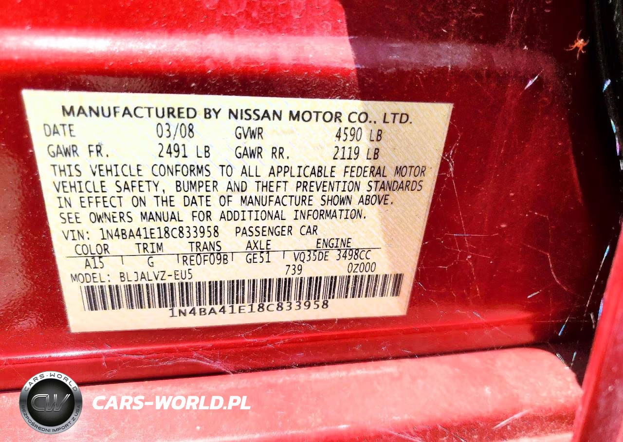 2008 Nissan Maxima 3.5 Se VIN:1N4BA41E18C833958 - 13