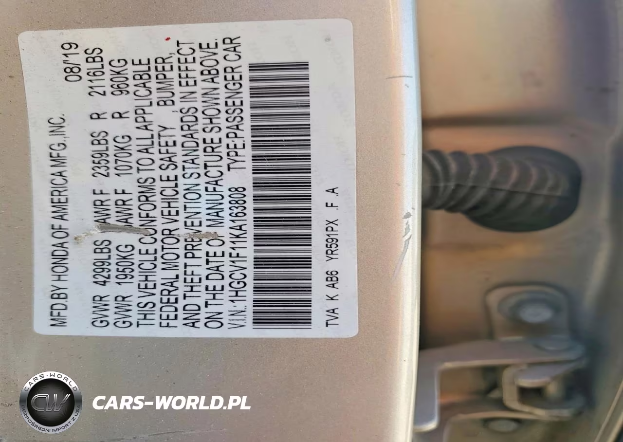 2019 Honda Accord Lx VIN:1HGCV1F11KA163808 - 13