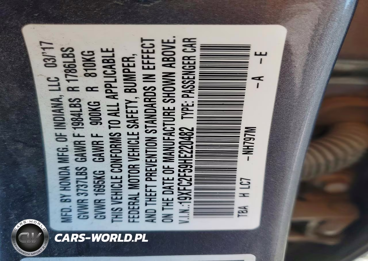 2017 Honda Civic Lx VIN:19XFC2F59HE220482 - 12