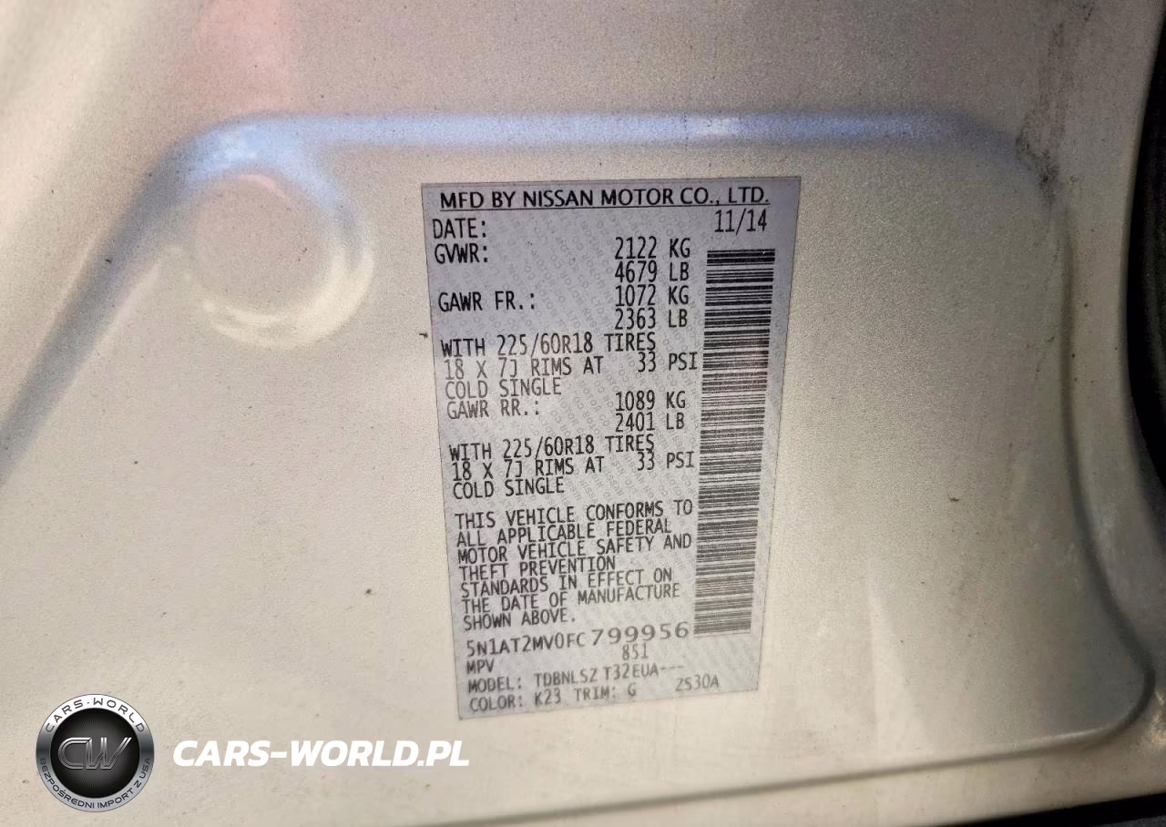 2015 Nissan Rogue Sl VIN:5N1AT2MV0FC799956 - 13