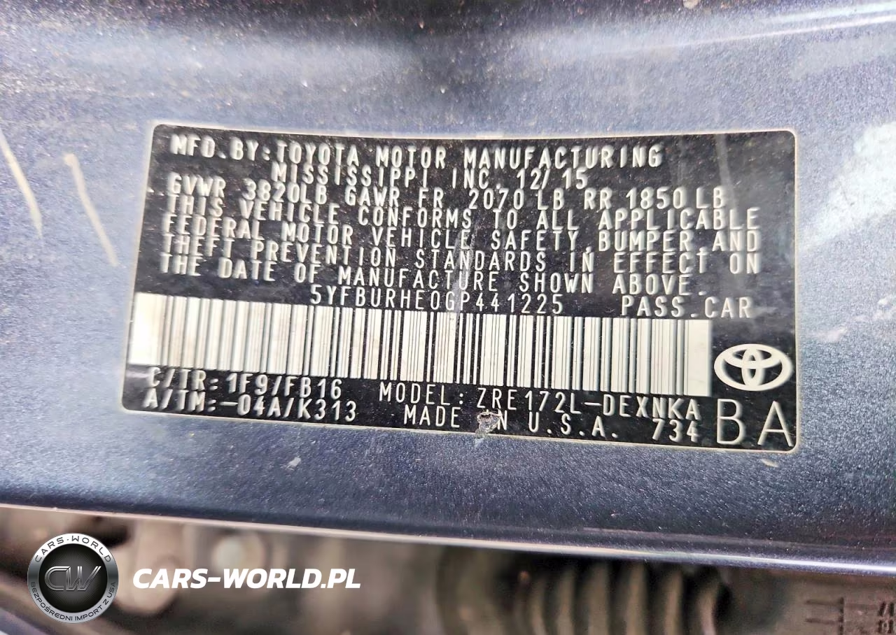 2016 Toyota Corolla Le VIN:5YFBURHE0GP441225 - 12