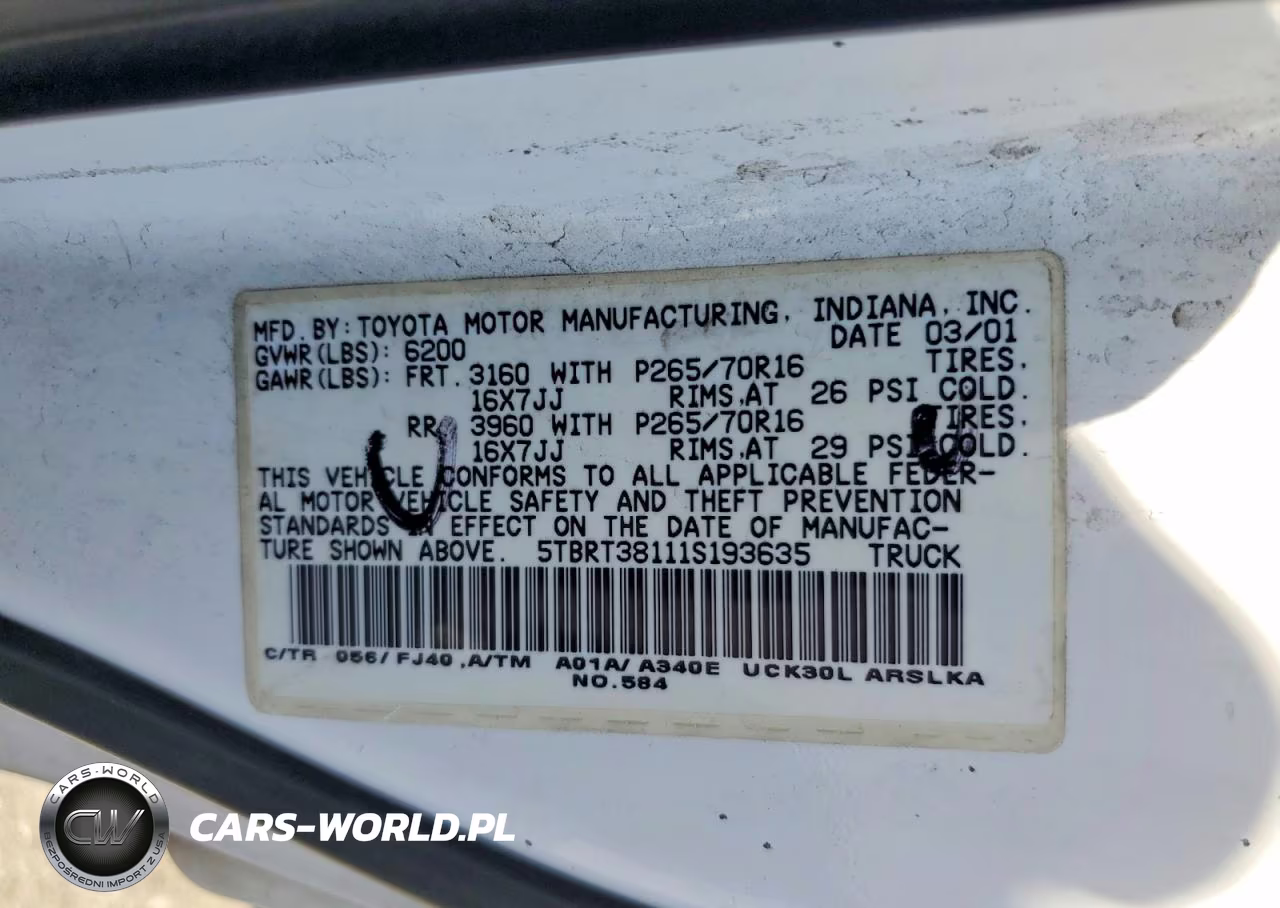 2001 Toyota Tundra Limited VIN:5TBRT38111S193635 - 12