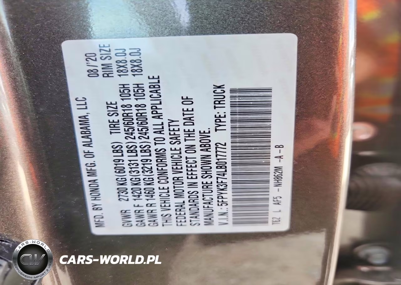 2020 Honda Ridgeline Rtl VIN:5FPYK3F74LB017772 - 13