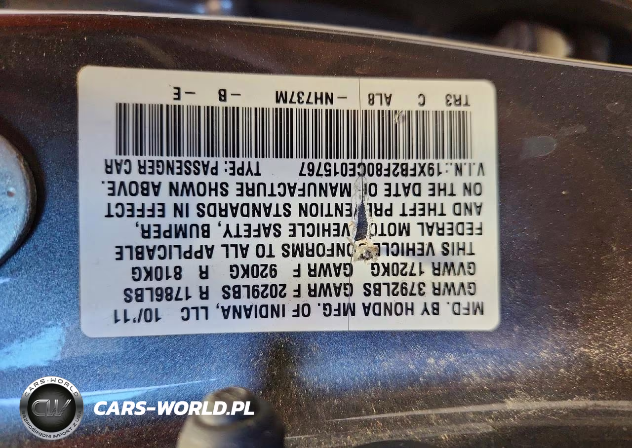 2012 Honda Civic Ex VIN:19XFB2F80CE015767 - 13