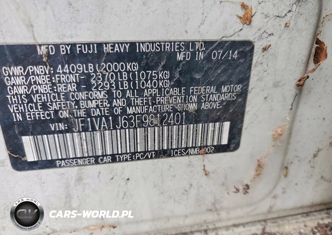 2015 Subaru Wrx Limited VIN:JF1VA1J63F9812401 - 12