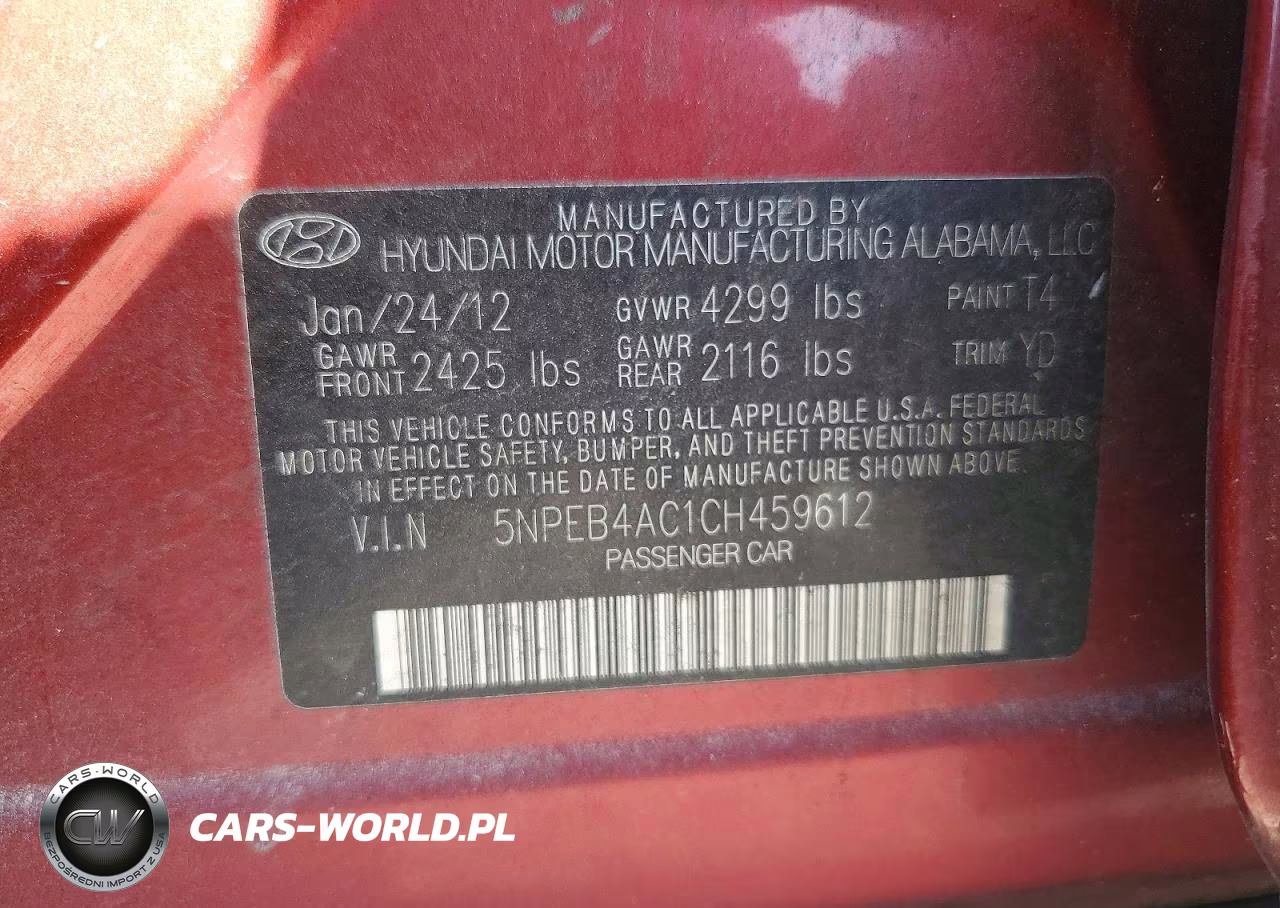 2012 Hyundai Sonata Gls VIN:5NPEB4AC1CH459612 - 12