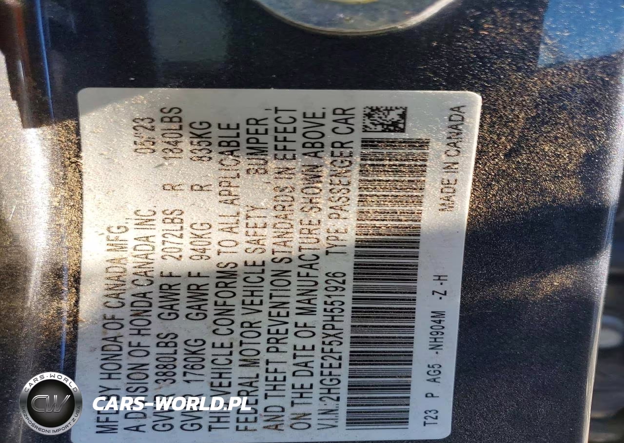 2023 Honda Civic Sport VIN:2HGFE2F5XPH551926 - 12