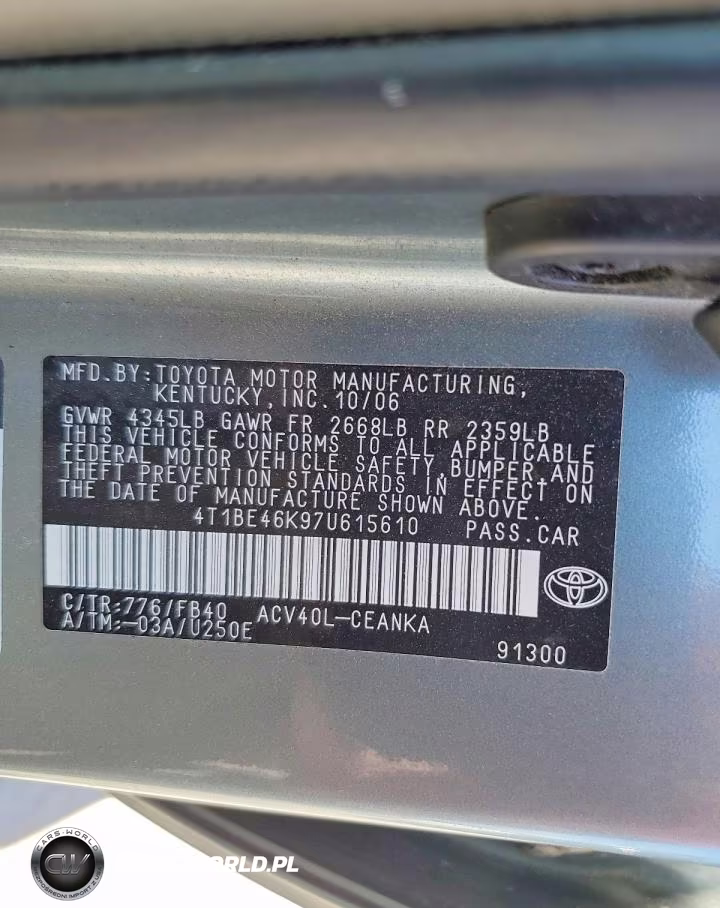 2007 Toyota Camry Le VIN:4T1BE46K97U615610 - 12