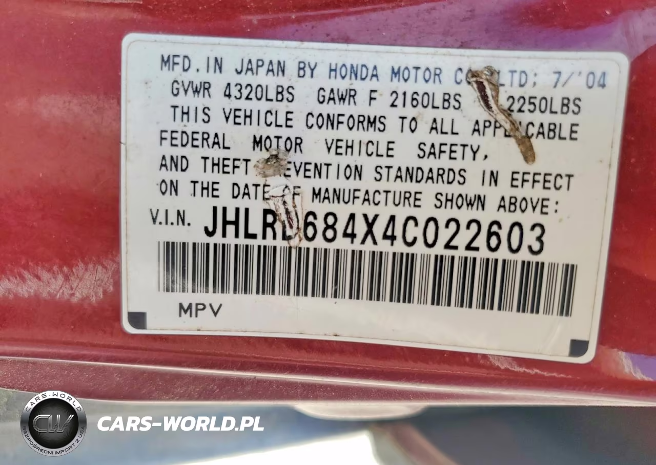 2004 Honda Cr-V Lx VIN:JHLRD684X4C022603 - 13