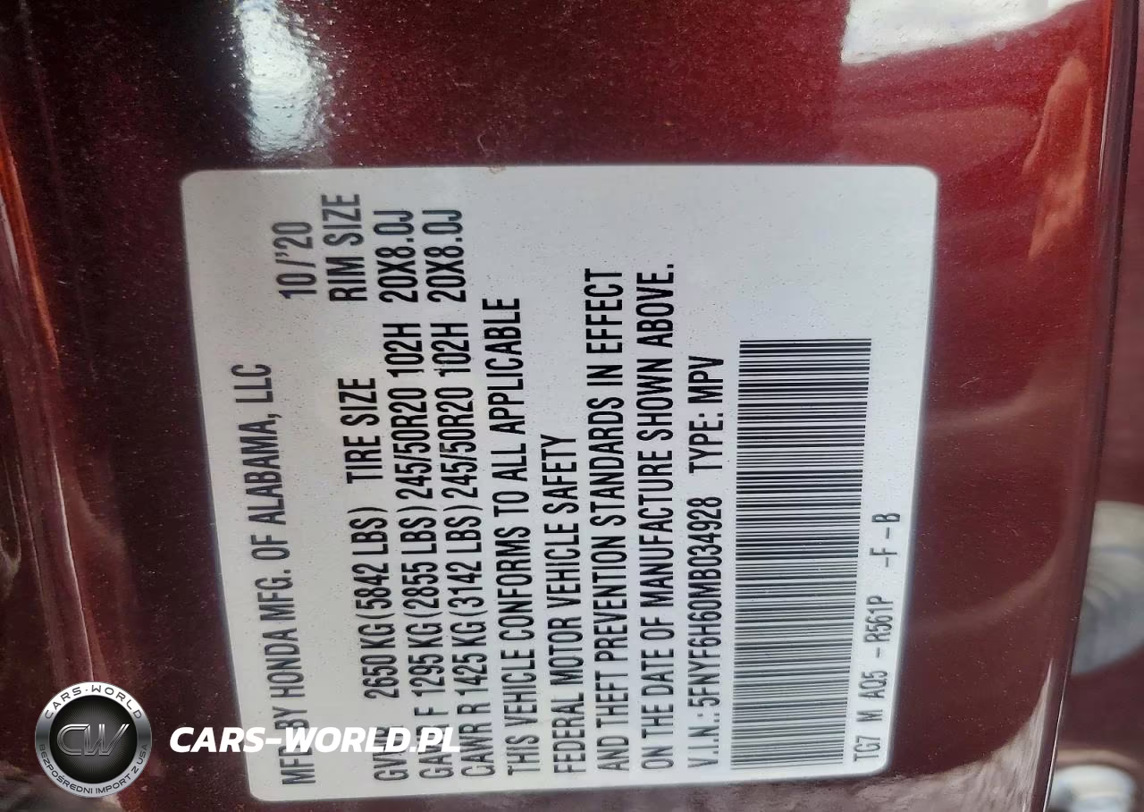 2021 Honda Pilot Touring VIN:5FNYF6H60MB034928 - 13