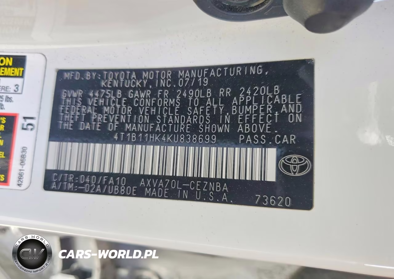 2019 Toyota Camry Le VIN:4T1B11HK4KU838699 - 13