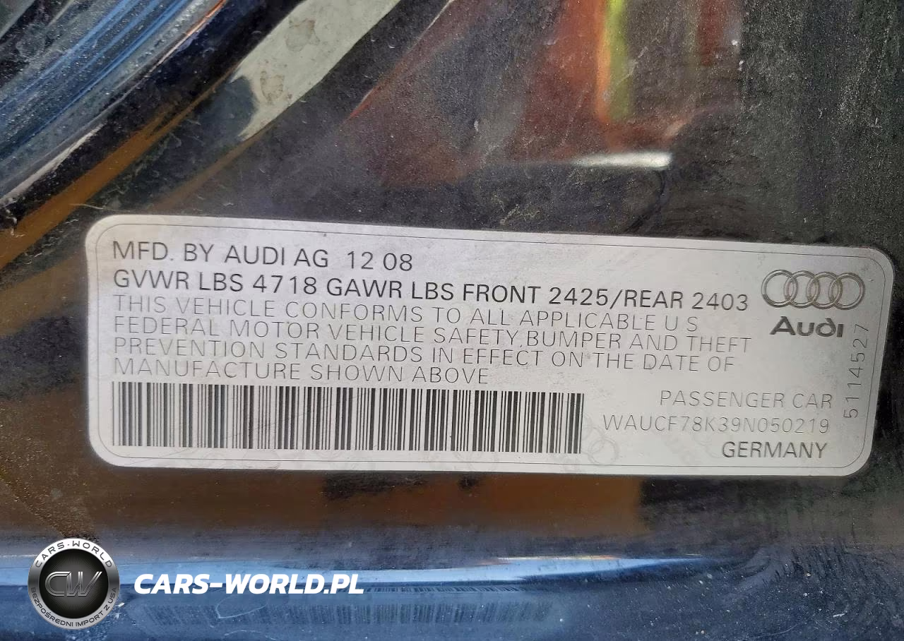 2009 Audi A4 Premium VIN:WAUCF78K39N050219 - 12