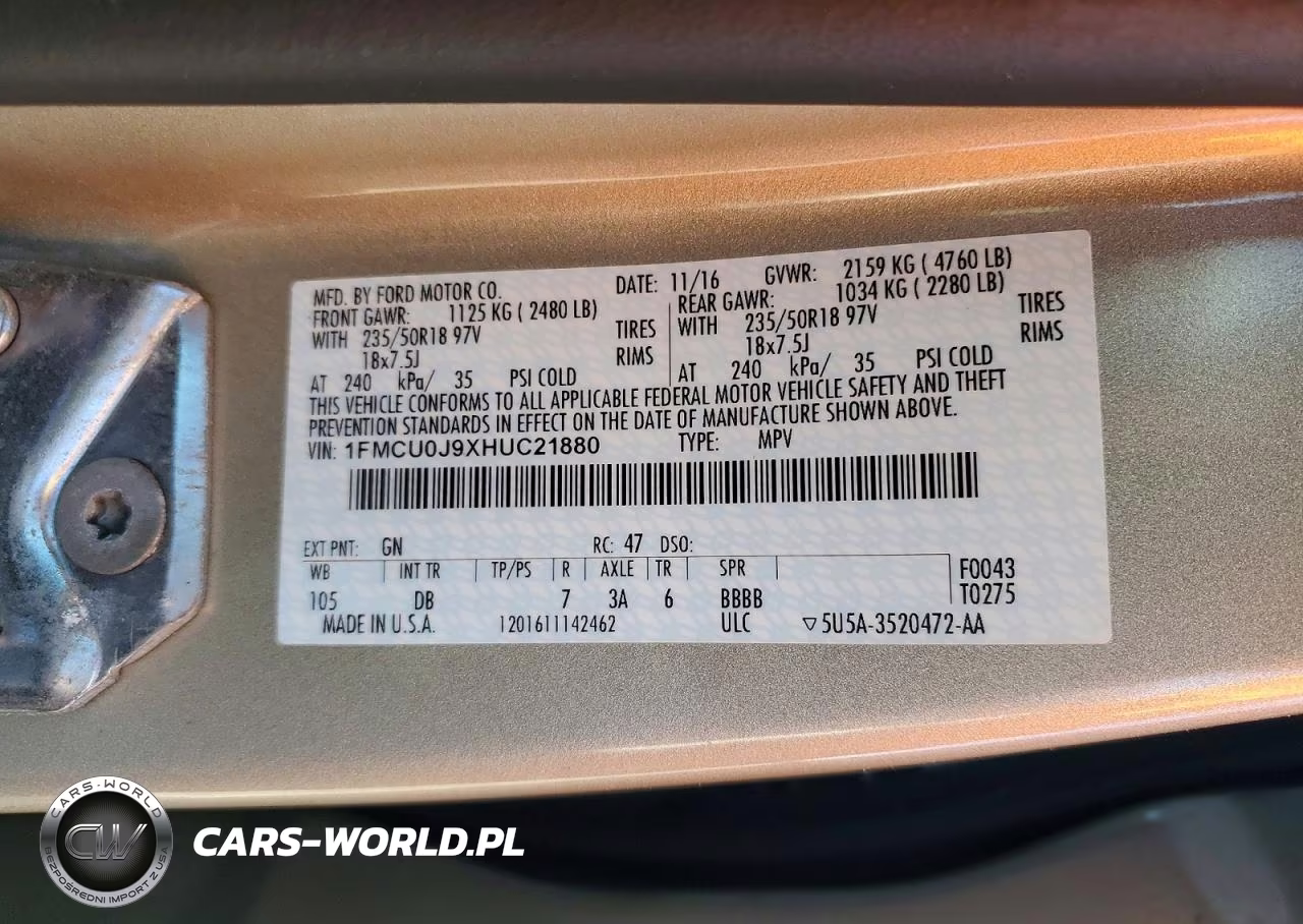 2017 Ford Escape Titanium VIN:1FMCU0J9XHUC21880 - 14