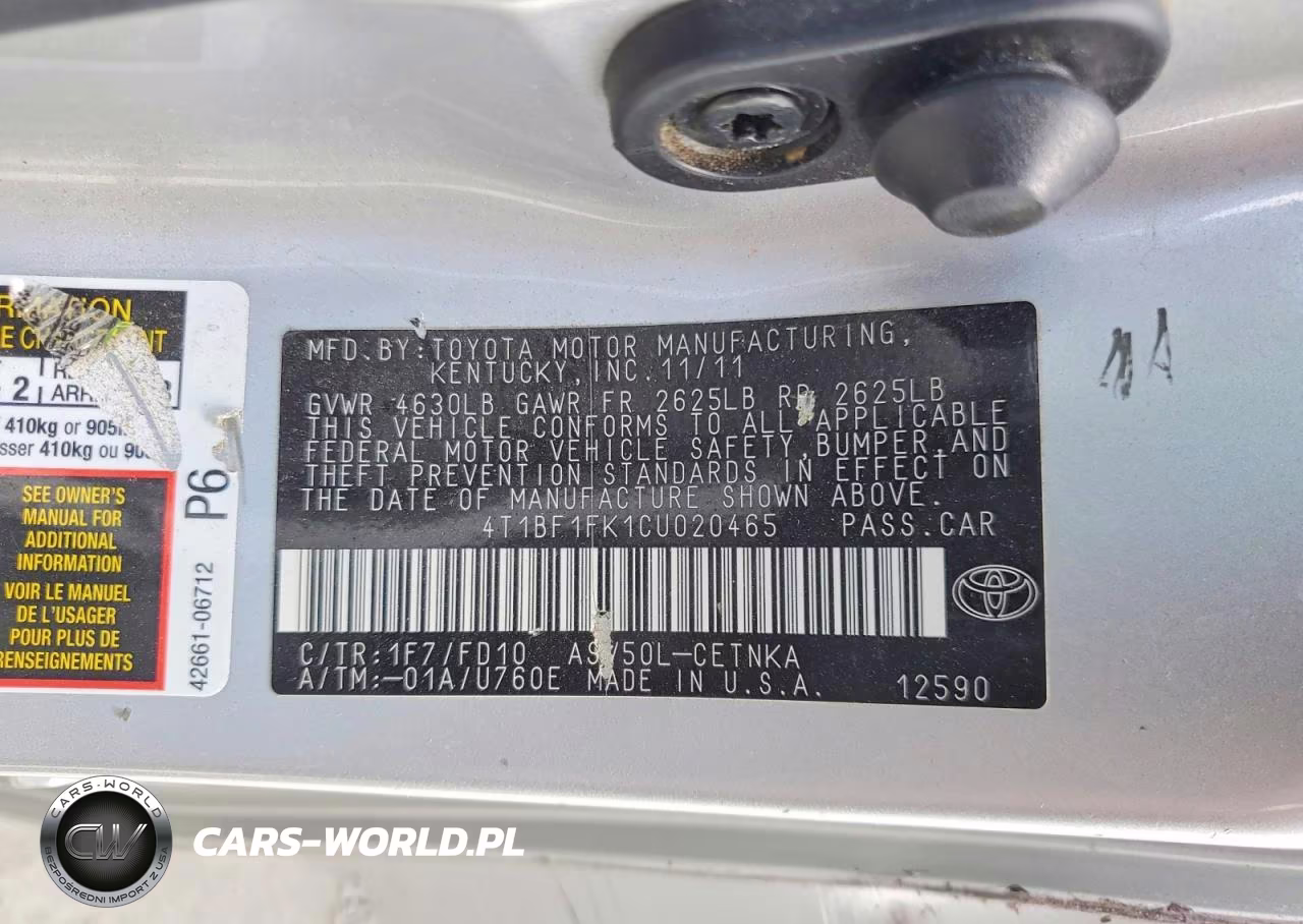 2012 Toyota Camry Le VIN:4T1BF1FK1CU020465 - 12