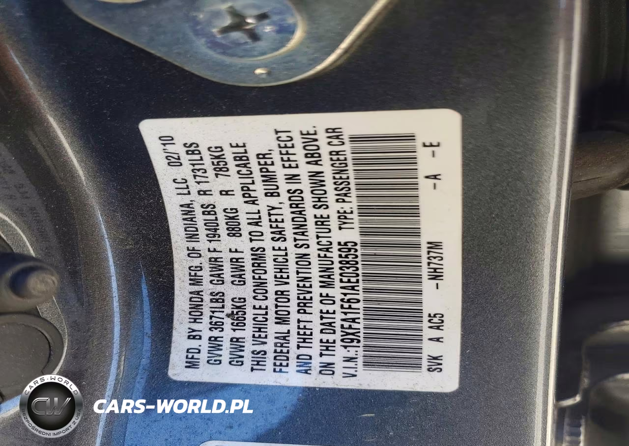 2010 Honda Civic VIN:19XFA1F61AE038595 - 12