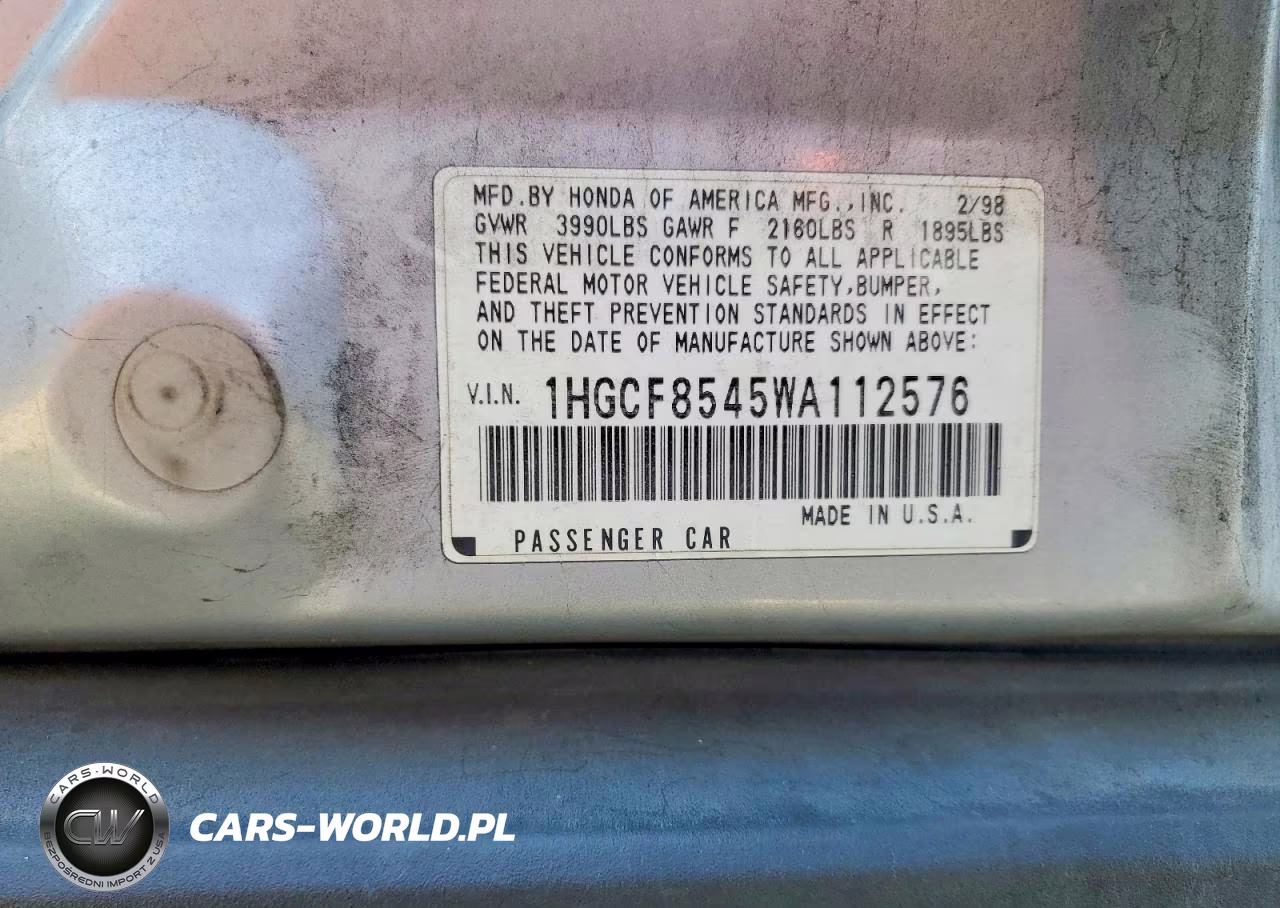 1998 Honda Accord Dx VIN:1HGCF8545WA112576 - 13