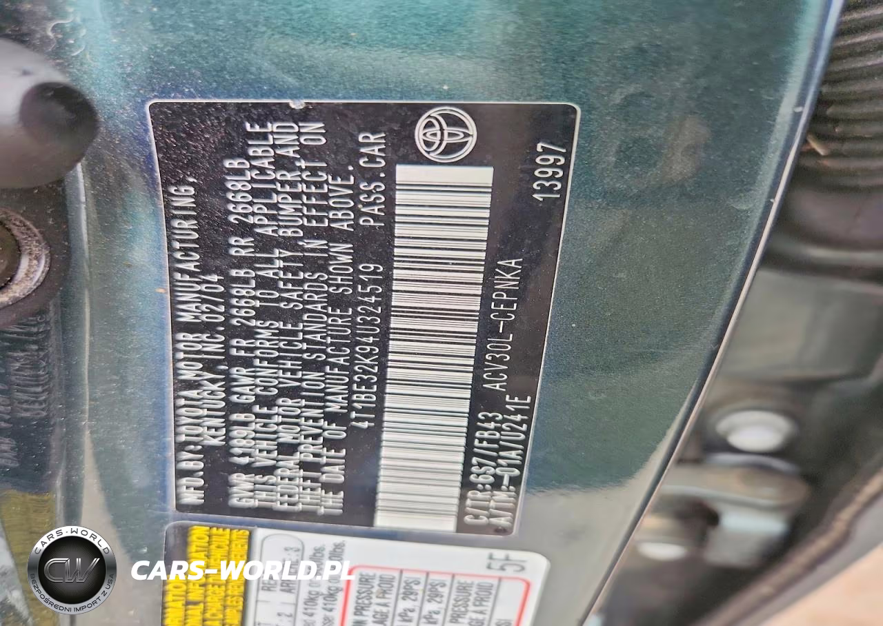 2004 Toyota Camry Le VIN:4T1BE32K94U324519 - 12