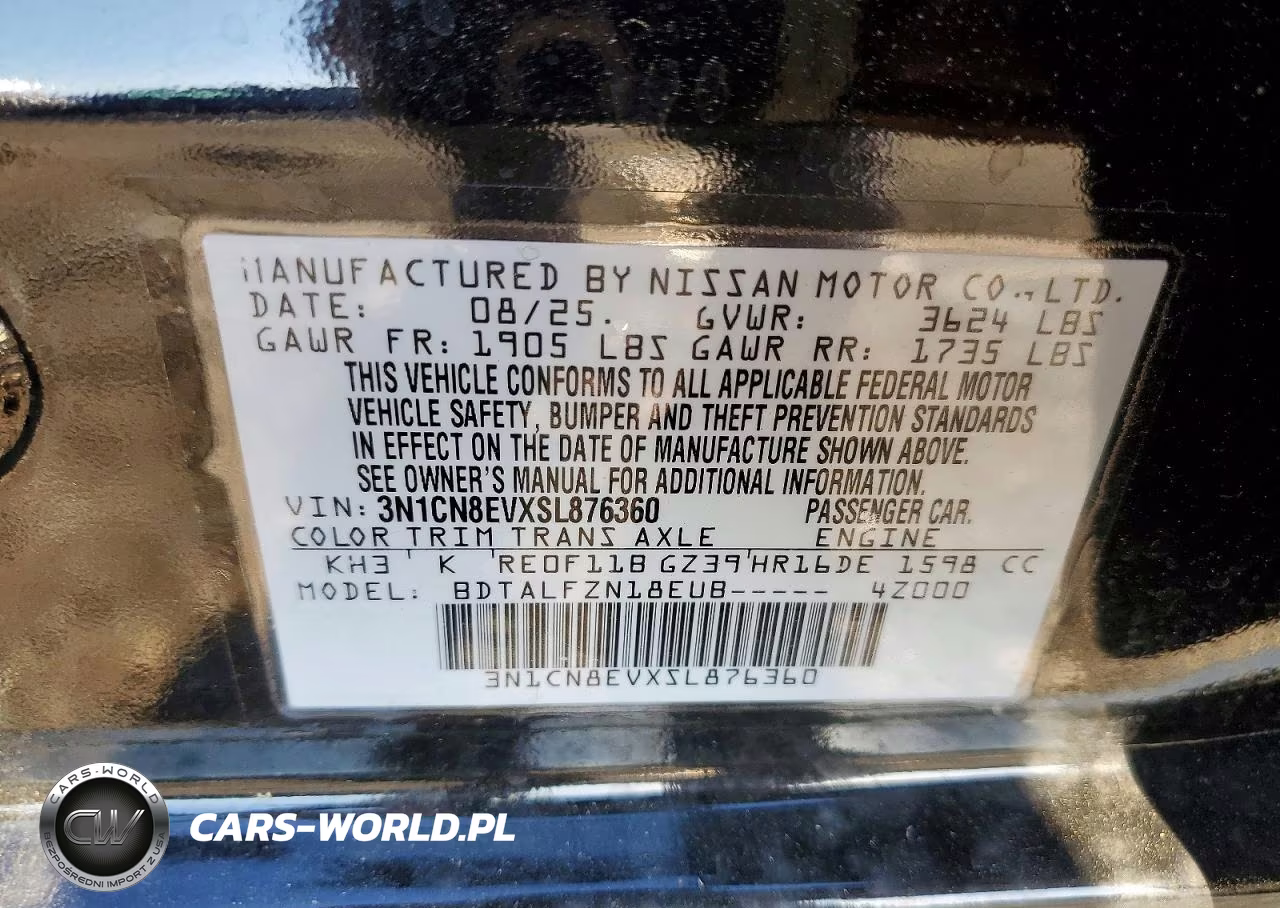 2025 Nissan Versa Sv VIN:3N1CN8EVXSL876360 - 12