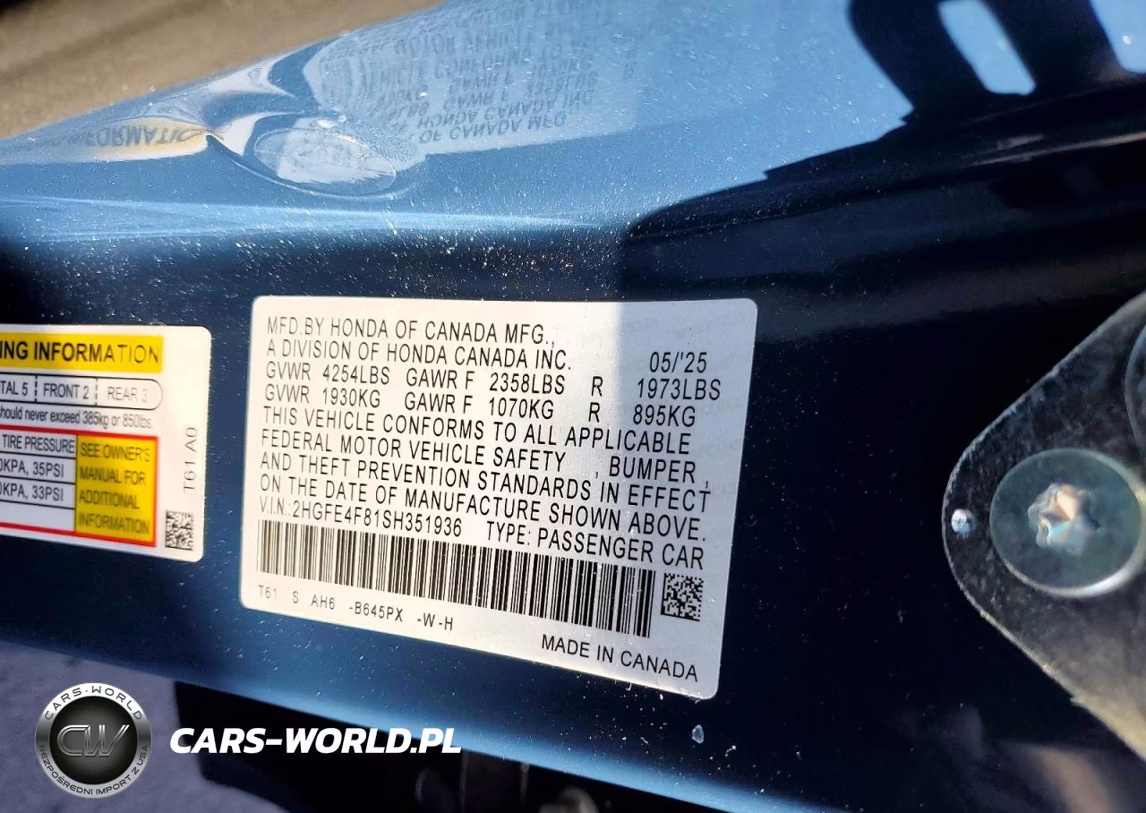 2025 Honda Civic Sport VIN:2HGFE4F81SH351936 - 12
