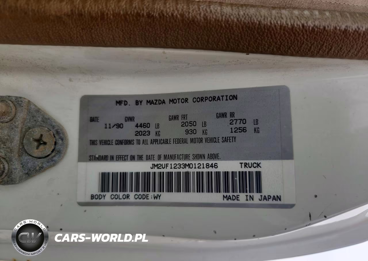 1991 Mazda B2200-B2600I Pickup VIN:JM2UF1233M0121846 - 12