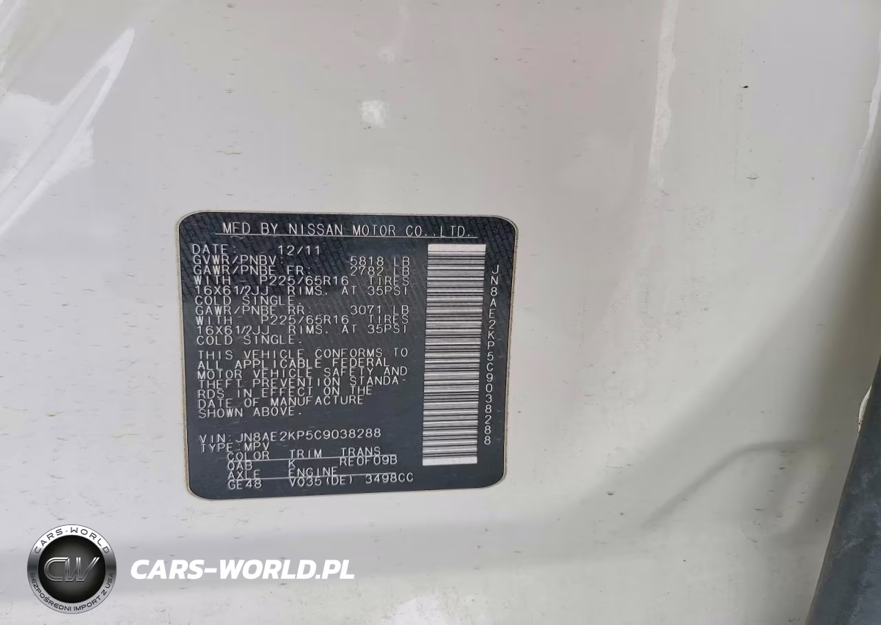 2012 Nissan Quest 3.5 S VIN:JN8AE2KP5C9038288 - 13