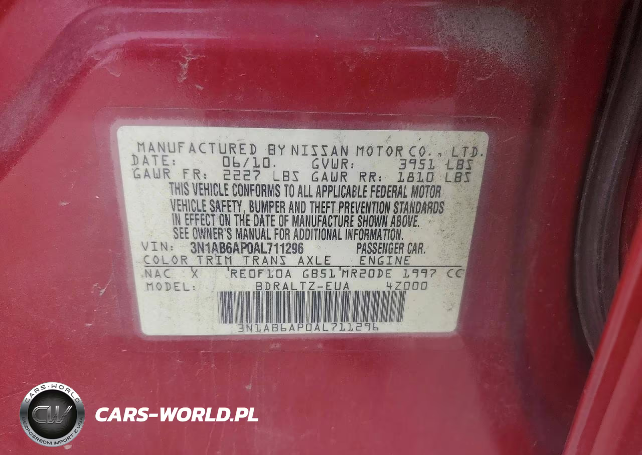 2010 Nissan Sentra 2.0 VIN:3N1AB6AP0AL711296 - 12