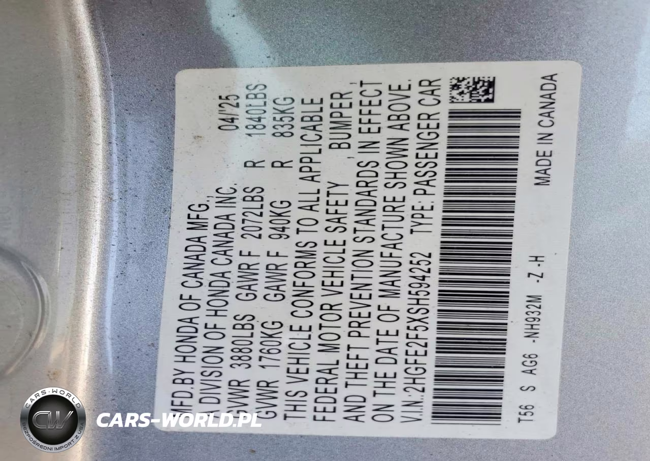 2025 Honda Civic Sport VIN:2HGFE2F5XSH594252 - 12