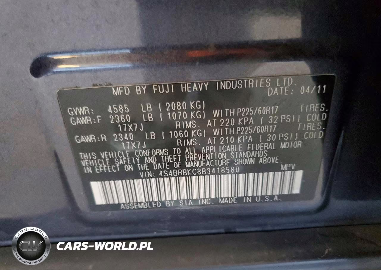 2011 Subaru Outback 2.5I Limited VIN:4S4BRBKC8B3418580 - 13
