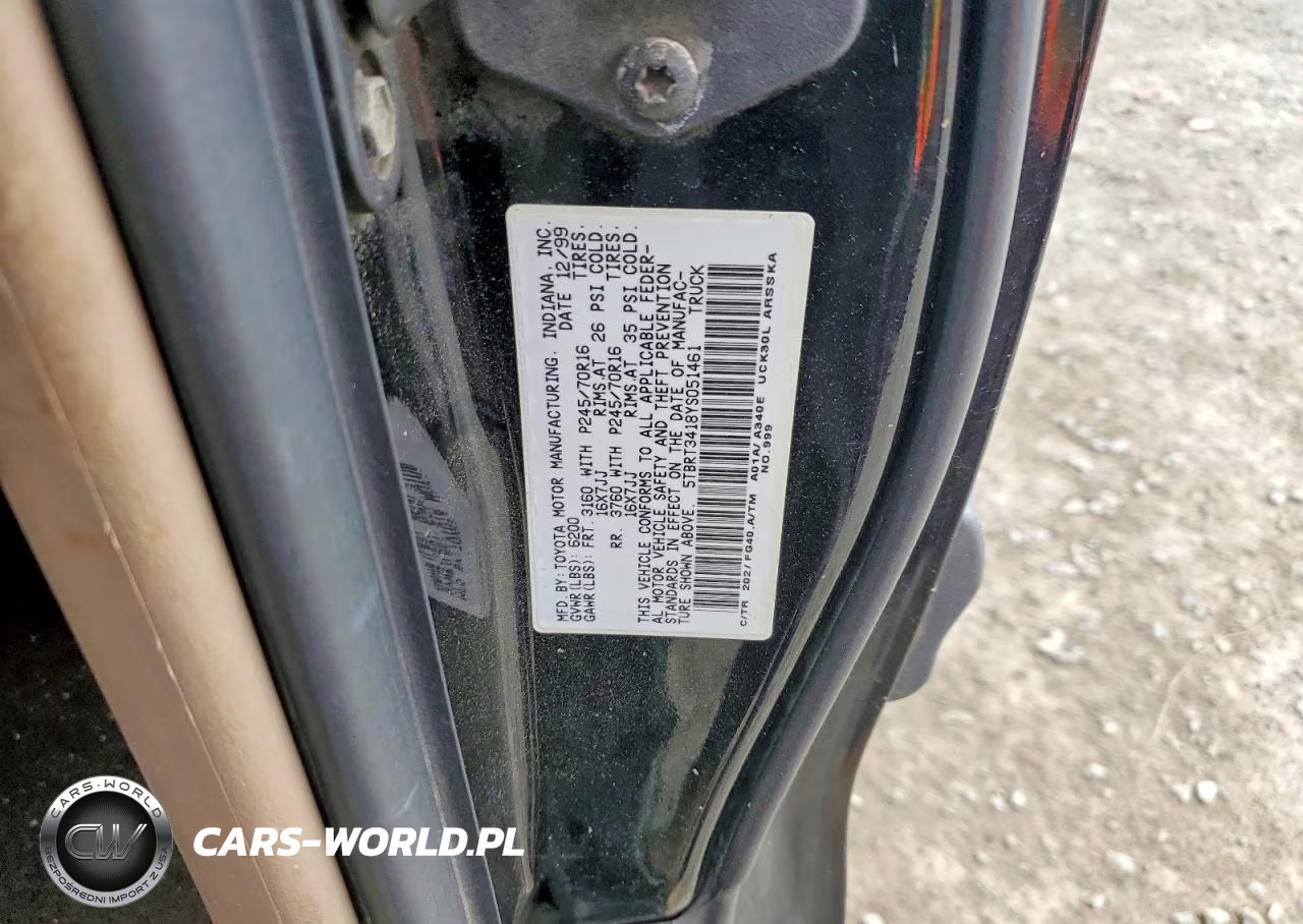2000 Toyota Tundra Sr5 VIN:5TBRT3418YS051461 - 12