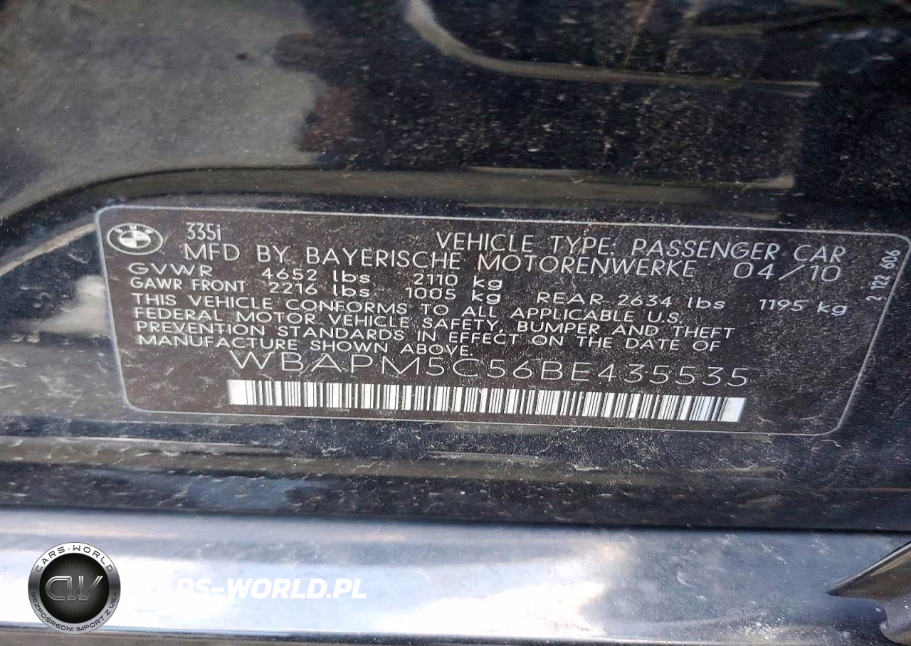 2011 BMW 335I 4D Sa VIN:WBAPM5C56BE435535 - 12