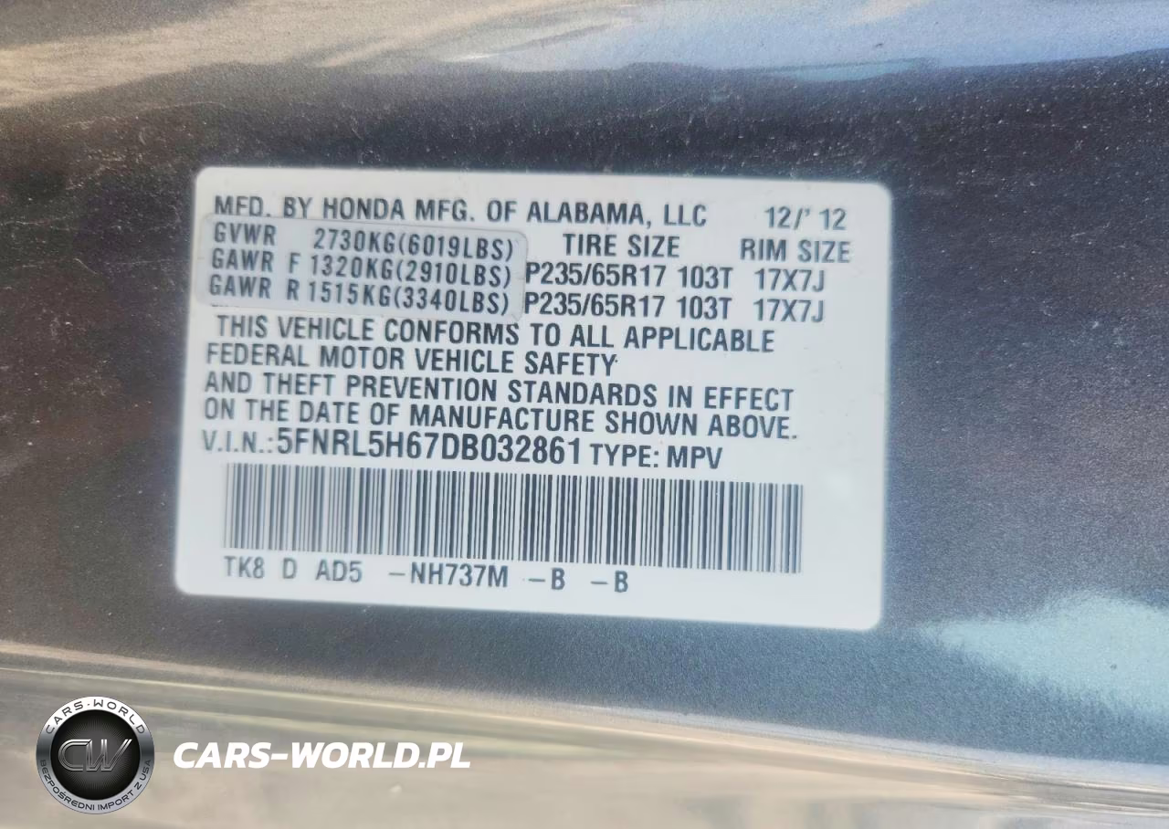 2013 Honda Odyssey Exl VIN:5FNRL5H67DB032861 - 12