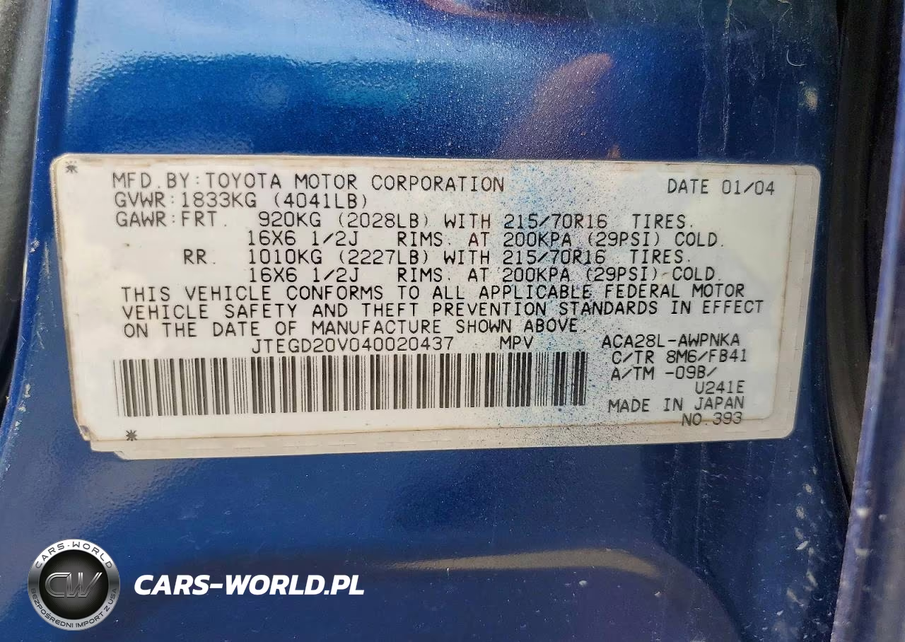 2004 Toyota Rav4 Base VIN:JTEGD20V040020437 - 13
