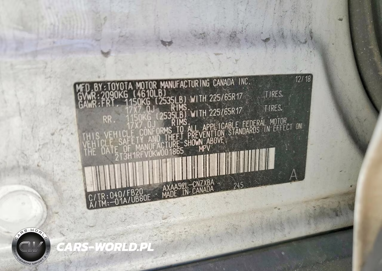 2019 Toyota Rav4 Le VIN:2T3H1RFV0KW001865 - 13