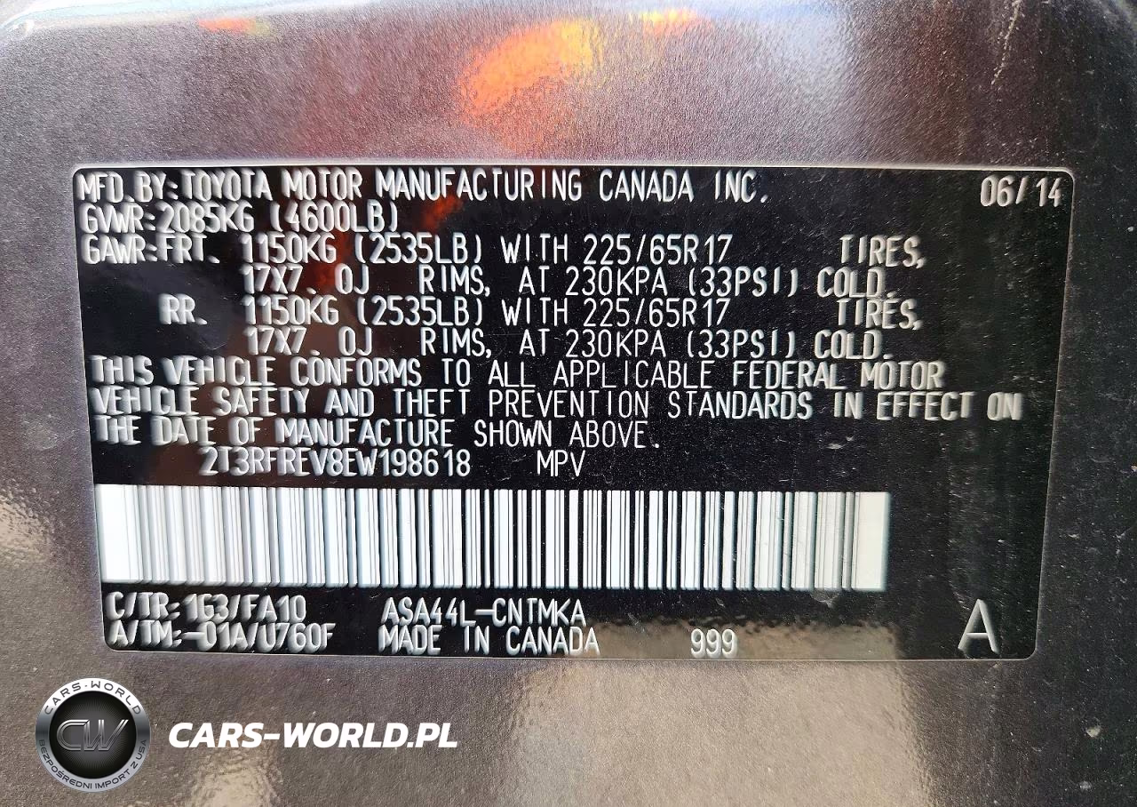 2014 Toyota Rav4 Xle VIN:2T3RFREV8EW198618 - 12