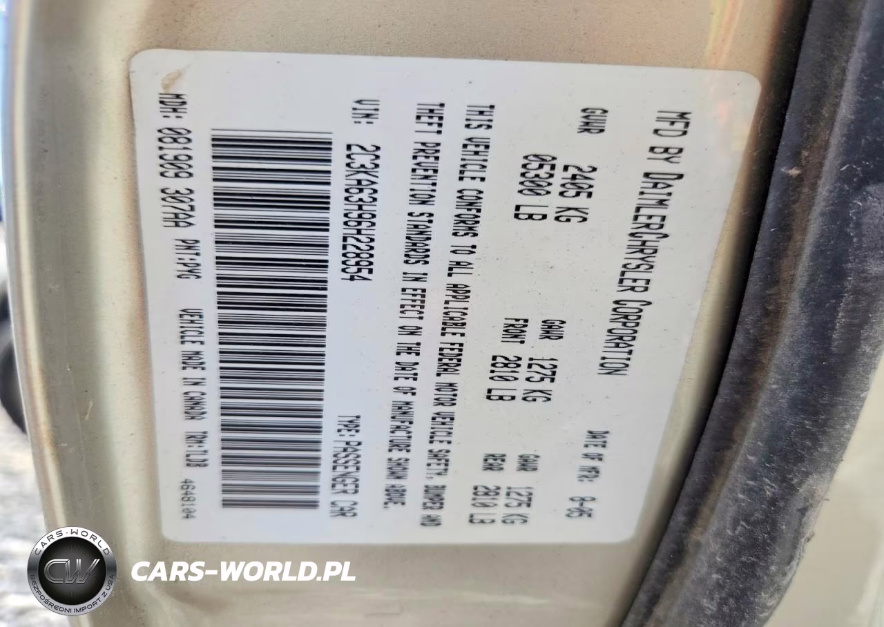 2006 Chrysler 300 VIN:2C3KA63H96H228954 - 12