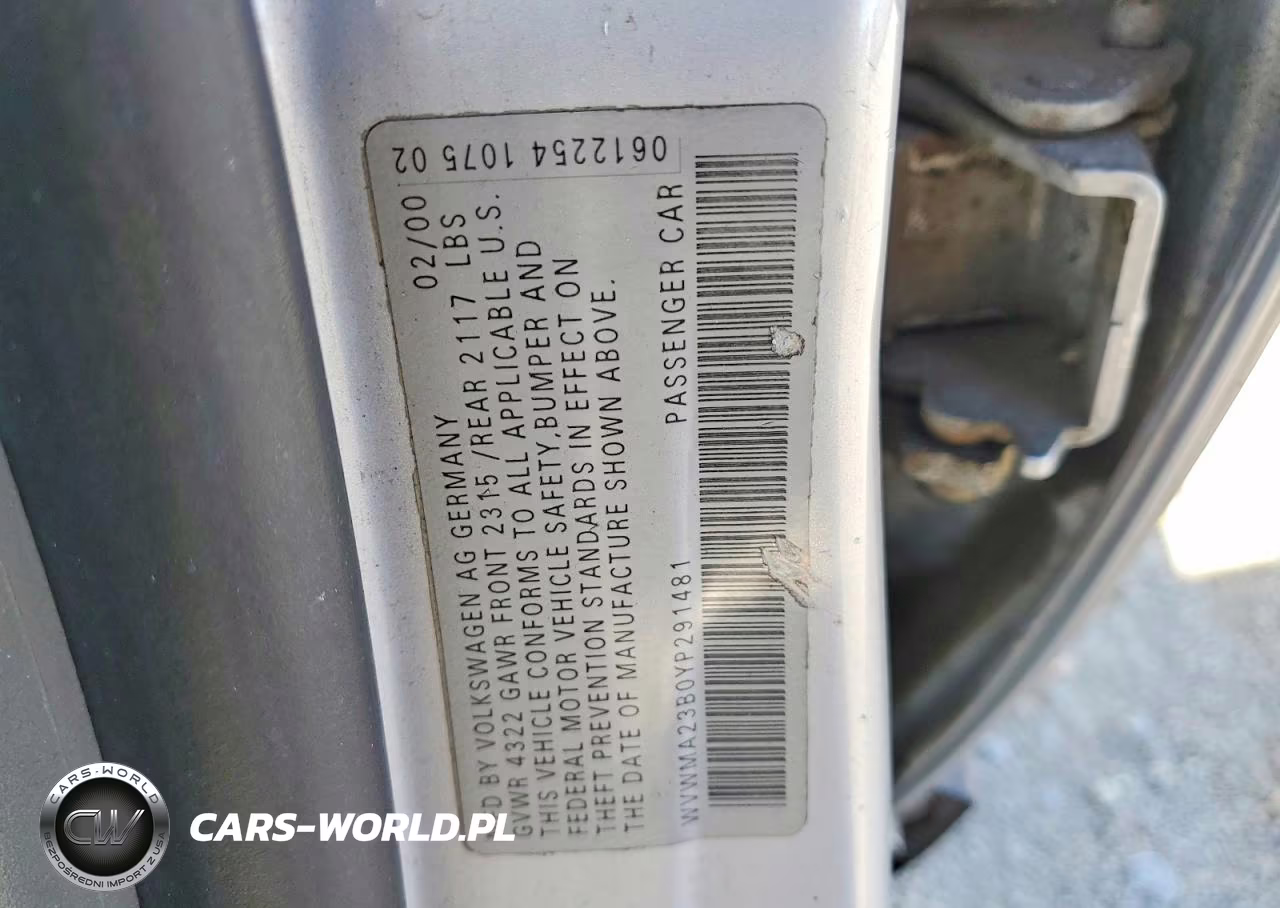2000 Volkswagen Passat Gls VIN:WVWMA23B0YP291481 - 12
