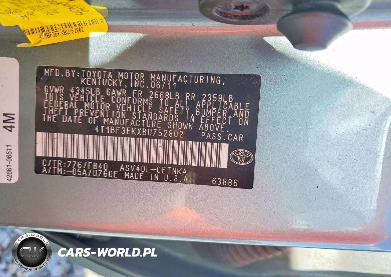 2011 Toyota Camry Base VIN:4T1BF3EKXBU752802 - 12