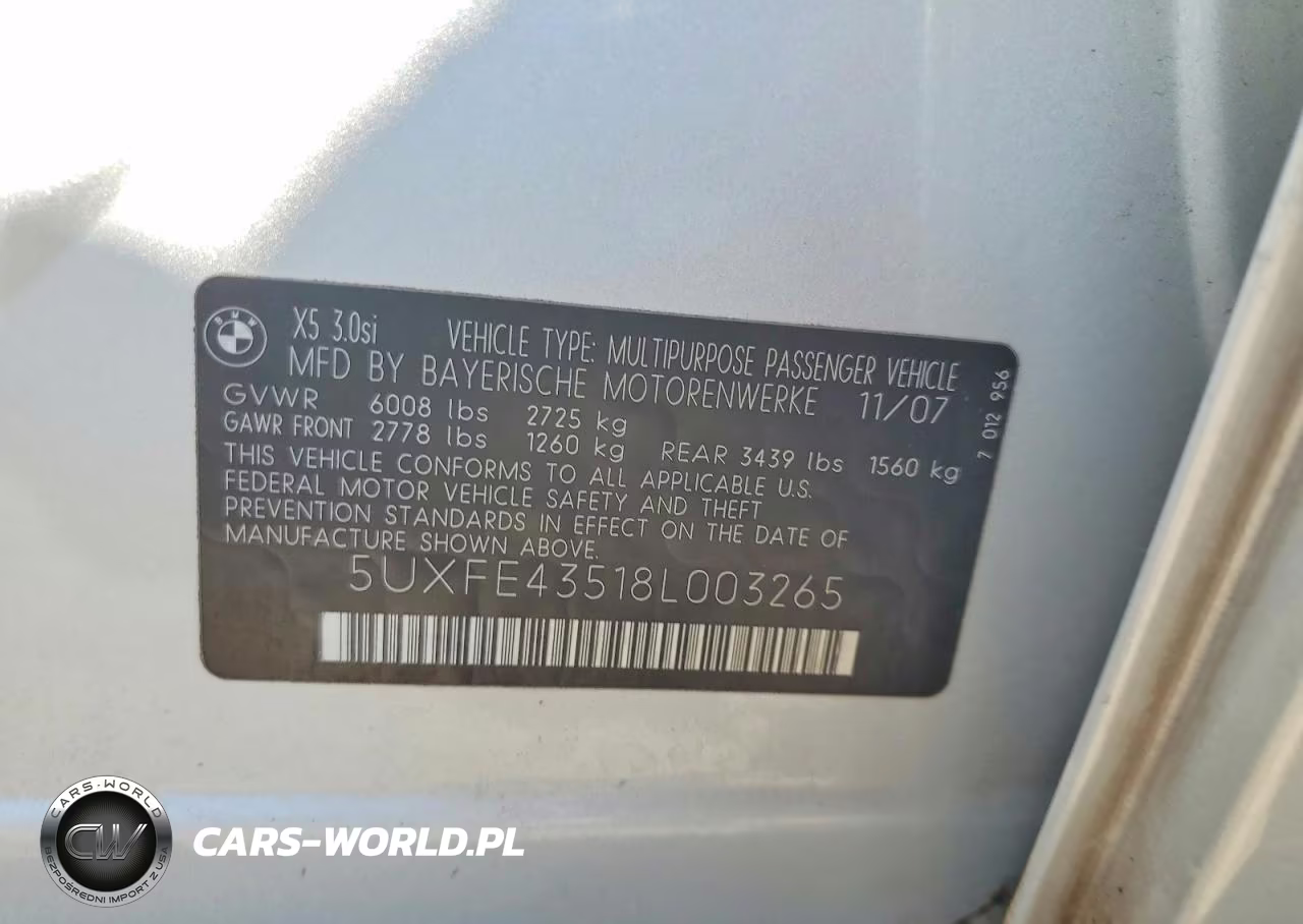 2008 BMW X5 3.0I VIN:5UXFE43518L003265 - 13