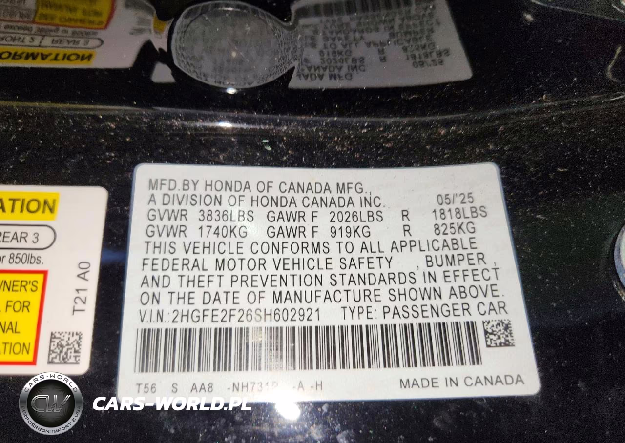 2025 Honda Civic Lx VIN:2HGFE2F26SH602921 - 12
