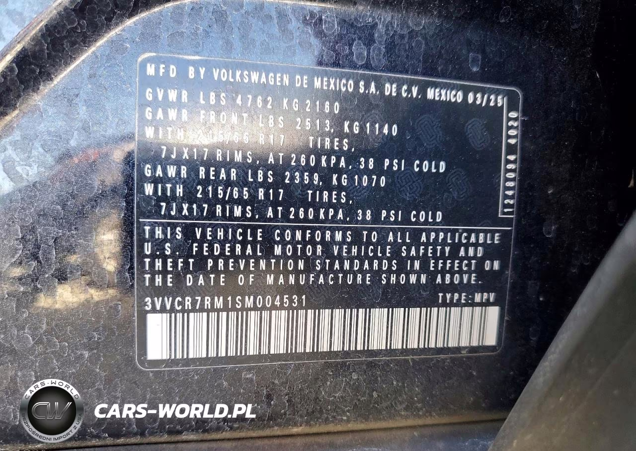 2025 Volkswagen Tiguan S VIN:3VVCR7RM1SM004531 - 13