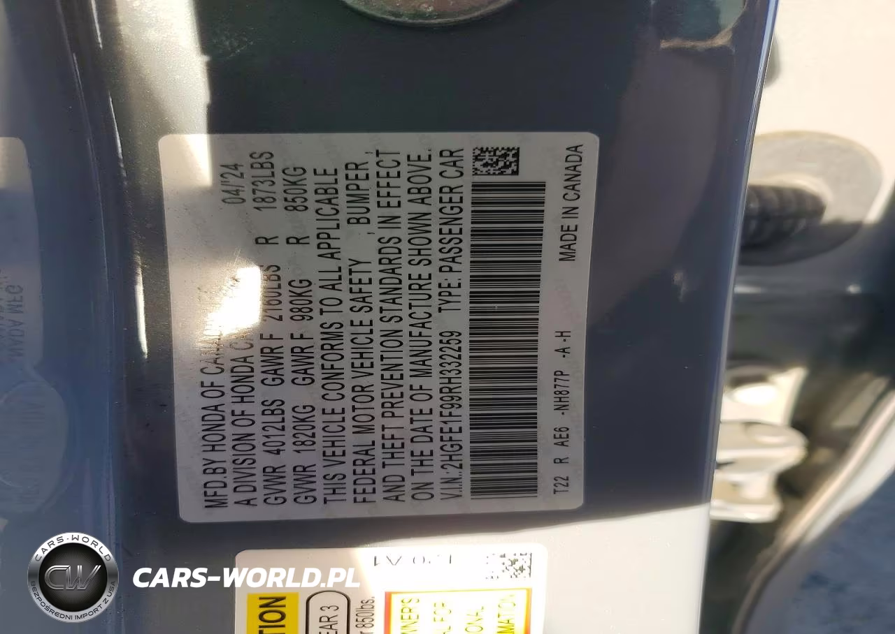 2024 Honda Civic Touring VIN:2HGFE1F99RH332259 - 12