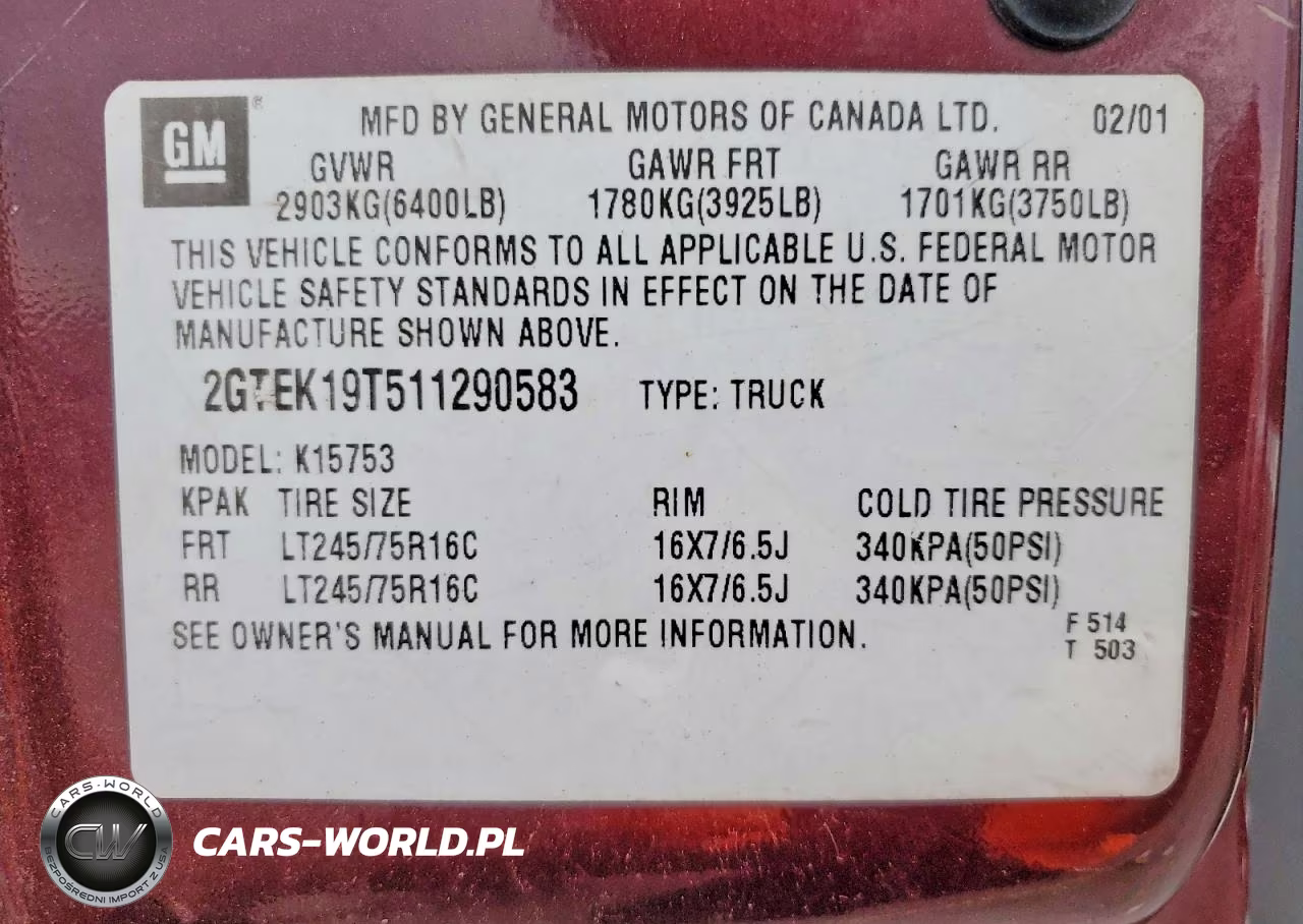 2001 GMC New Sierra K1500 VIN:2GTEK19T511290583 - 12