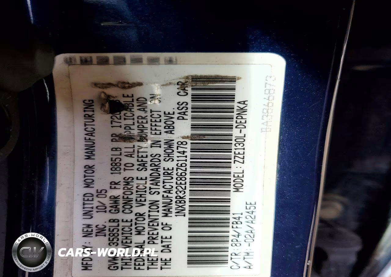 2006 Toyota Corolla Le VIN:1NXBR32E86Z611478 - 12