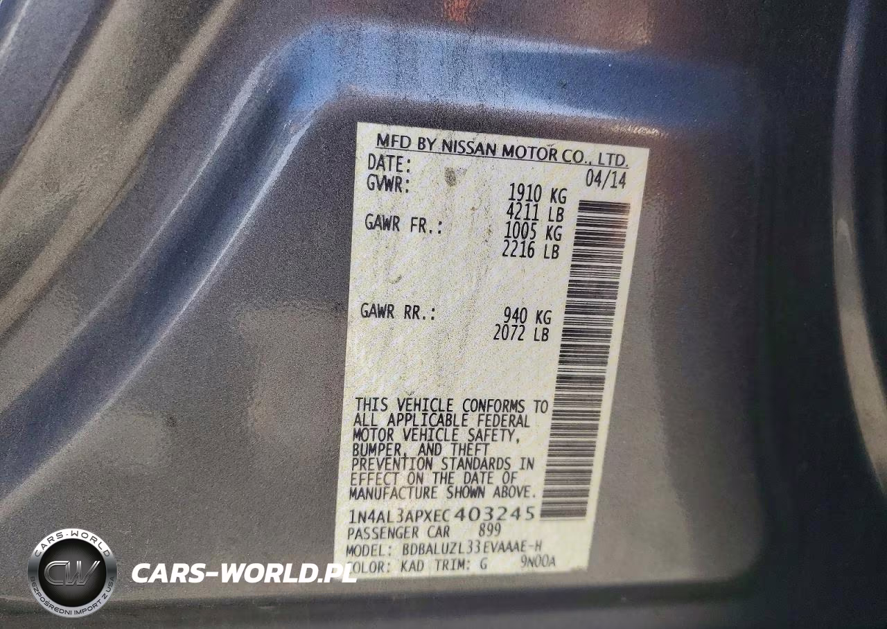2014 Nissan Altima 2.5 Sv VIN:1N4AL3APXEC403245 - 12