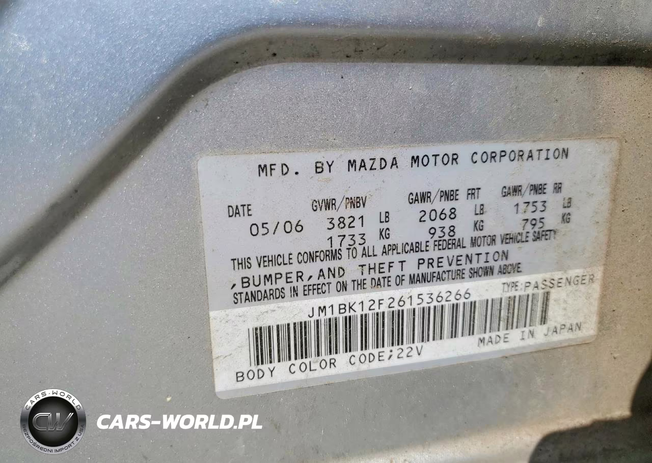2006 Mazda 3 I VIN:JM1BK12F261536266 - 12