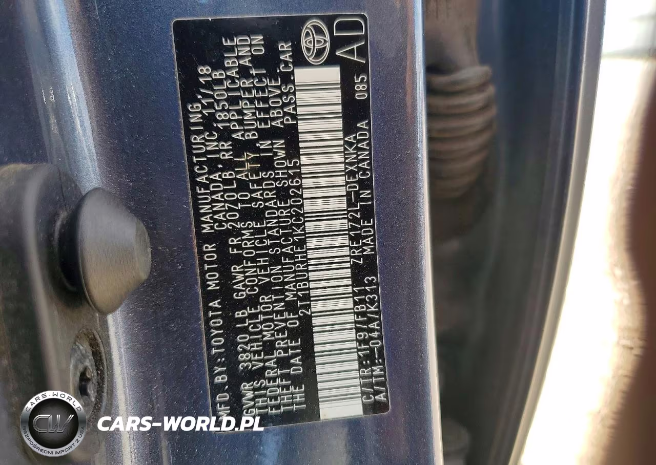 2019 Toyota Corolla Le VIN:2T1BURHE1KC202615 - 12