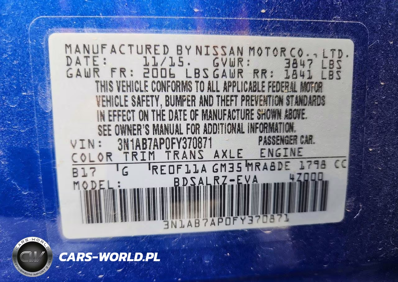 2015 Nissan Sentra Sr VIN:3N1AB7AP0FY370871 - 12