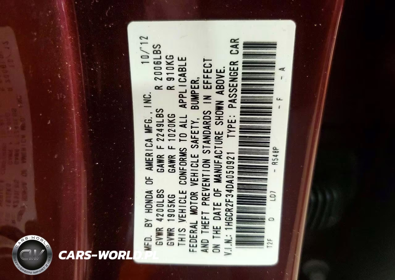 2013 Honda Accord Lx VIN:1HGCR2F34DA050921 - 13