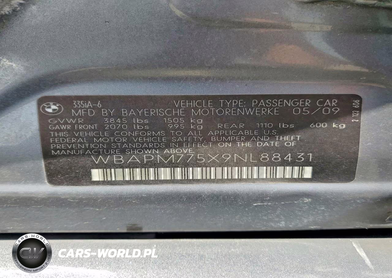 2009 BMW 335 I VIN:WBAPM775X9NL88431 - 12